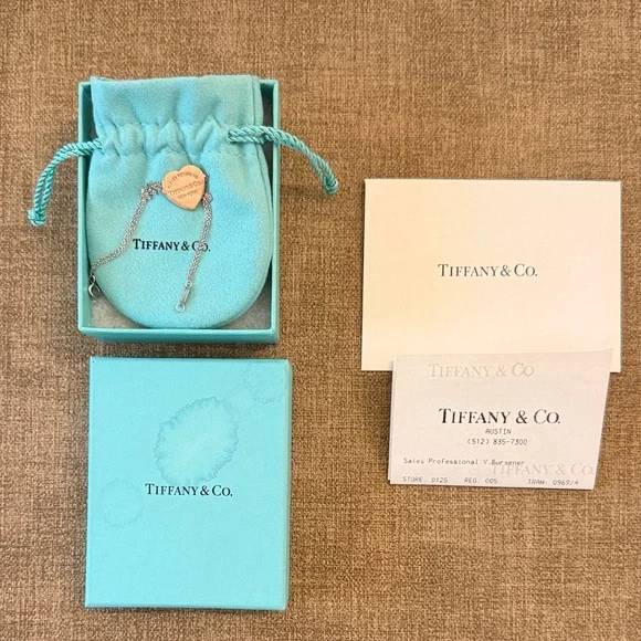 Tiffany & Co. Rose Gold Heart Bracelet with Sterling Silver Double Chain - Picture 7 of 7